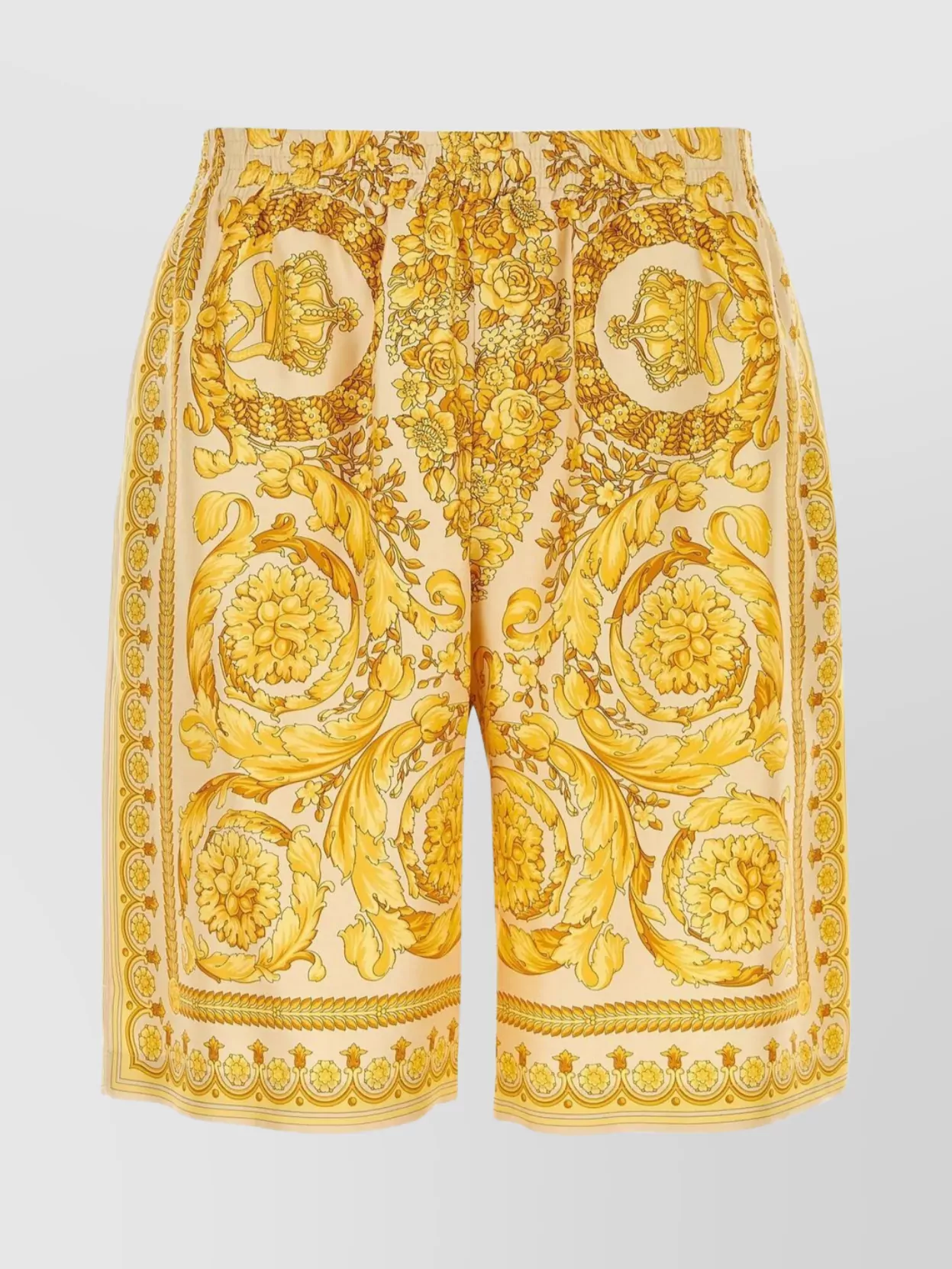 Shop Versace Baroque Print Silk Bermuda Shorts In Cream