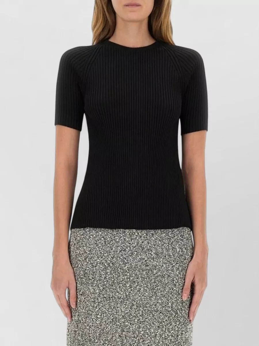 Tory Burch Ribbed Slim-Fit Short-Sleeve Knitted Top