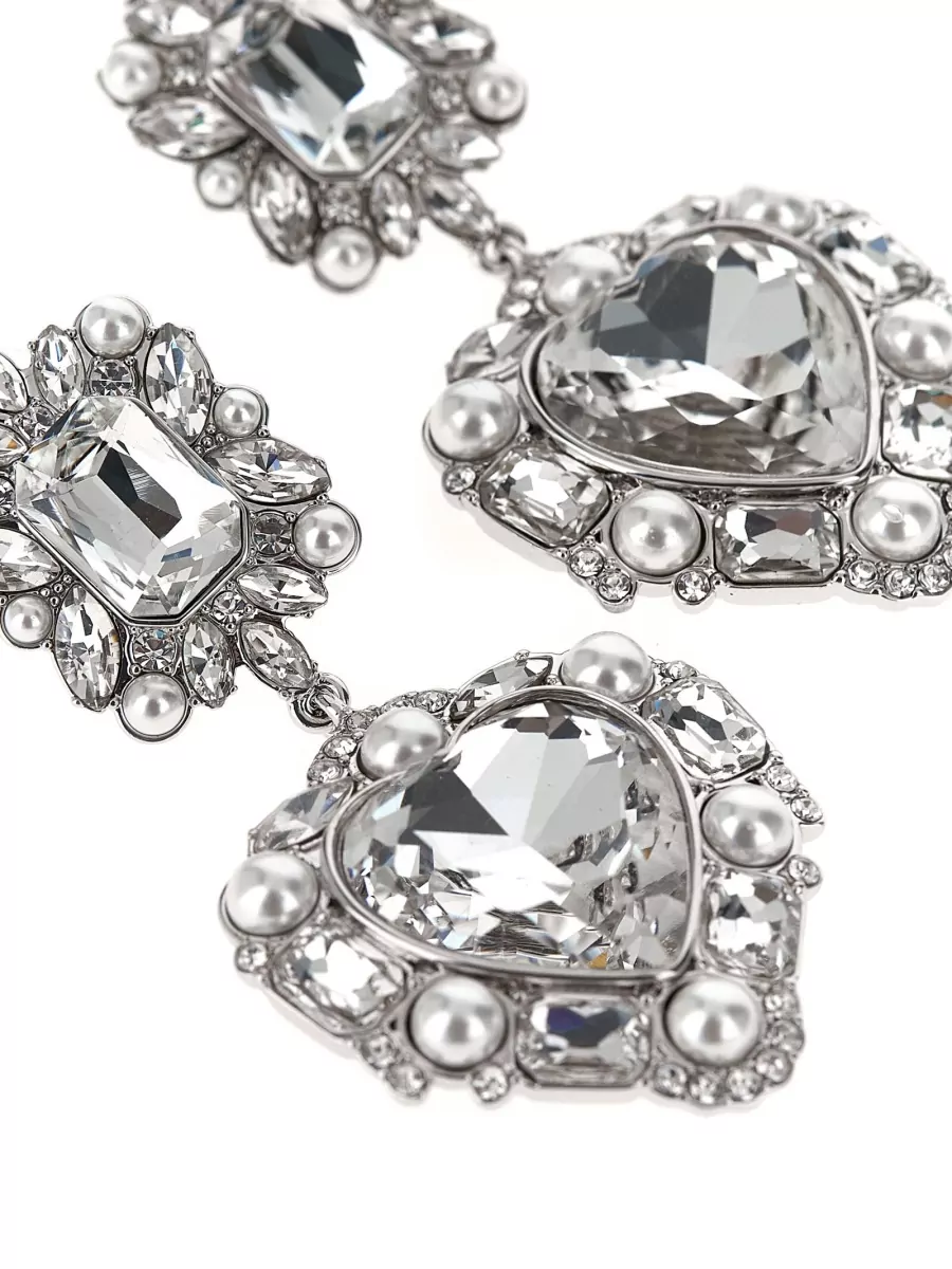 Self-Portrait Crystal-Embellished Heart Drop Earrings