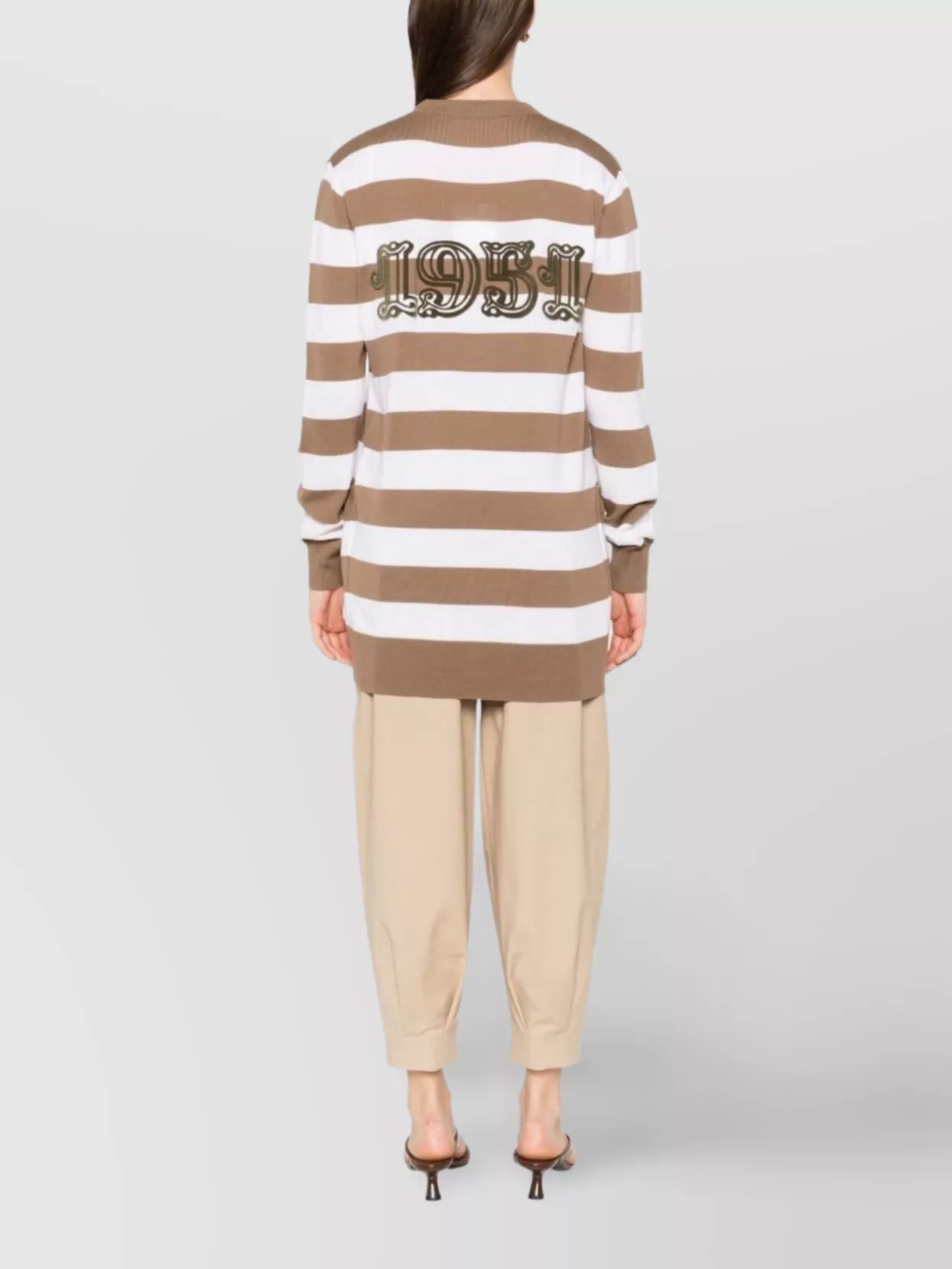 Max Mara Striped V-neck Cardigan With Front Patch Pockets In Brown