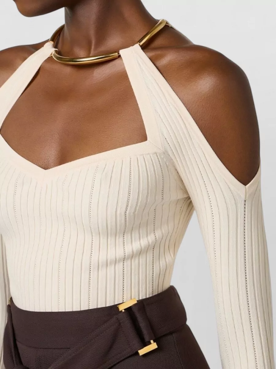 Elisabetta Franchi Viscose Off-The-Shoulder Ribbed Knit Top