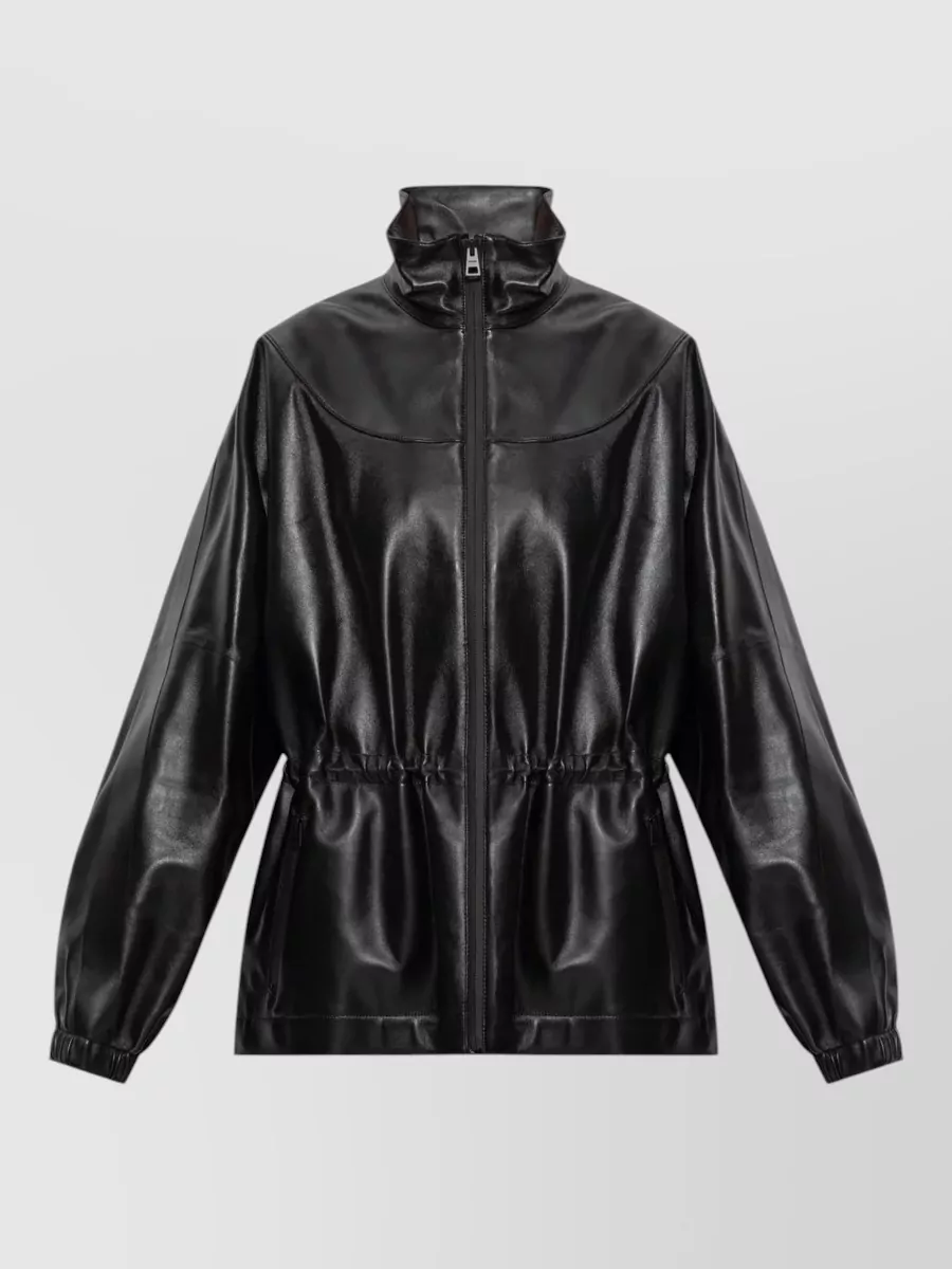 Givenchy Leather Track Jacket High Neck Drawstring In Black