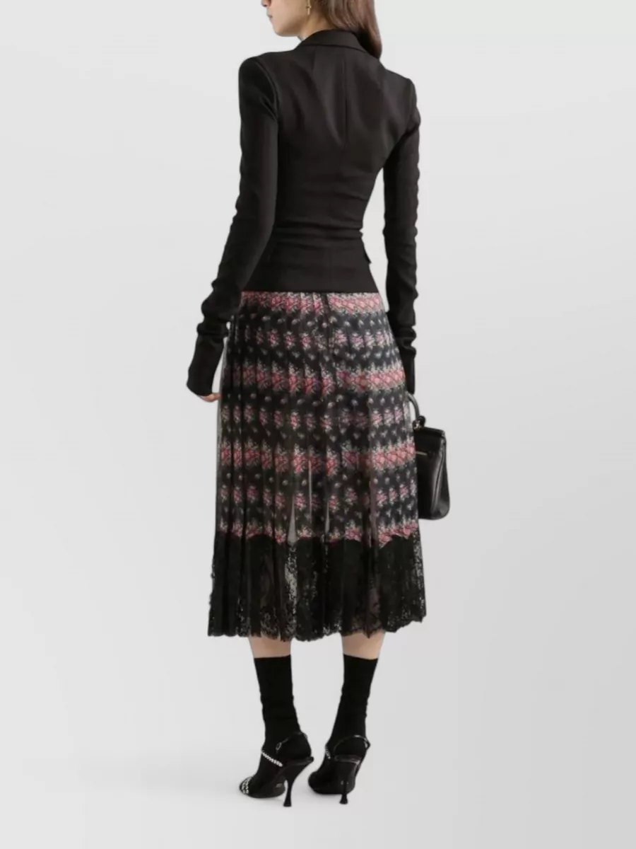 Dolce&Gabbana Lace Midi Skirt Pleated Floral Design