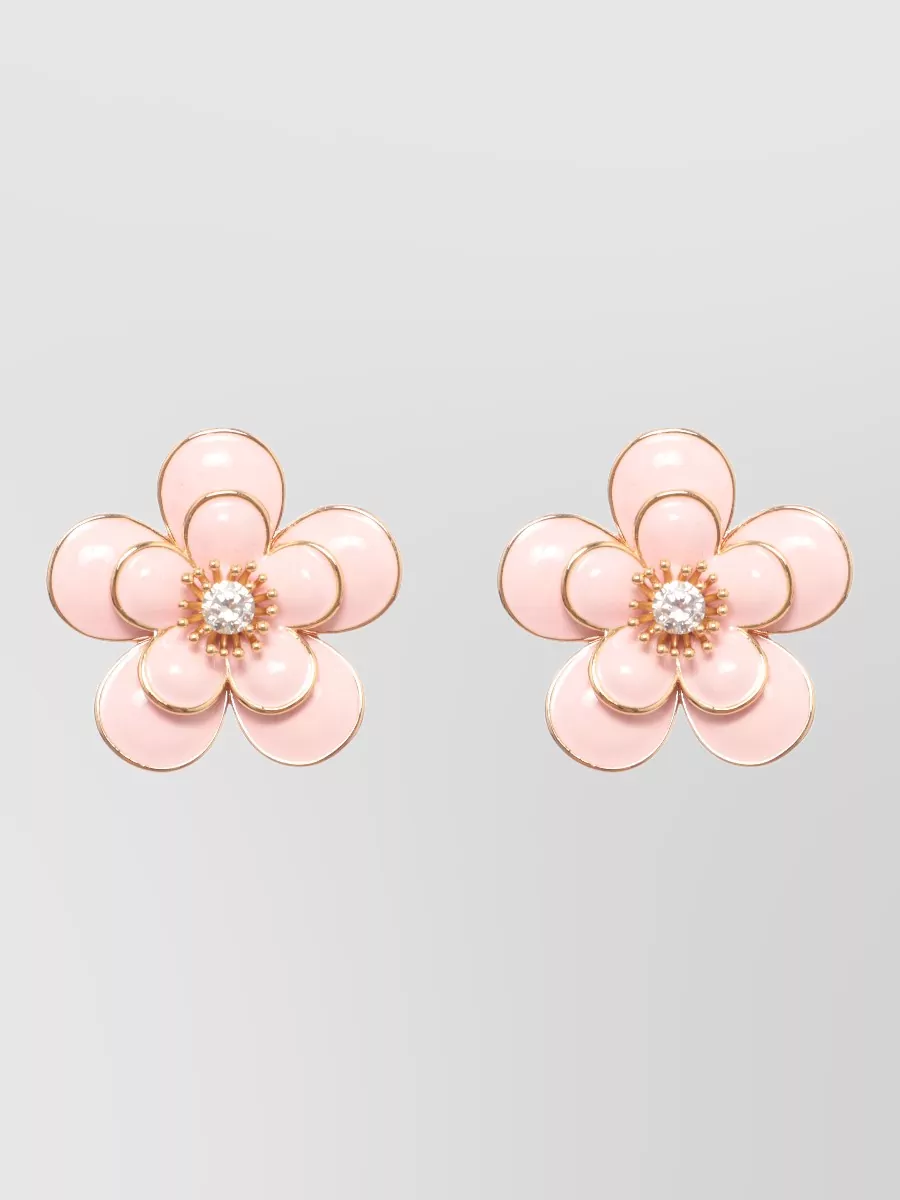 Self-Portrait Floral Crystal-Embellished Brass Earrings
