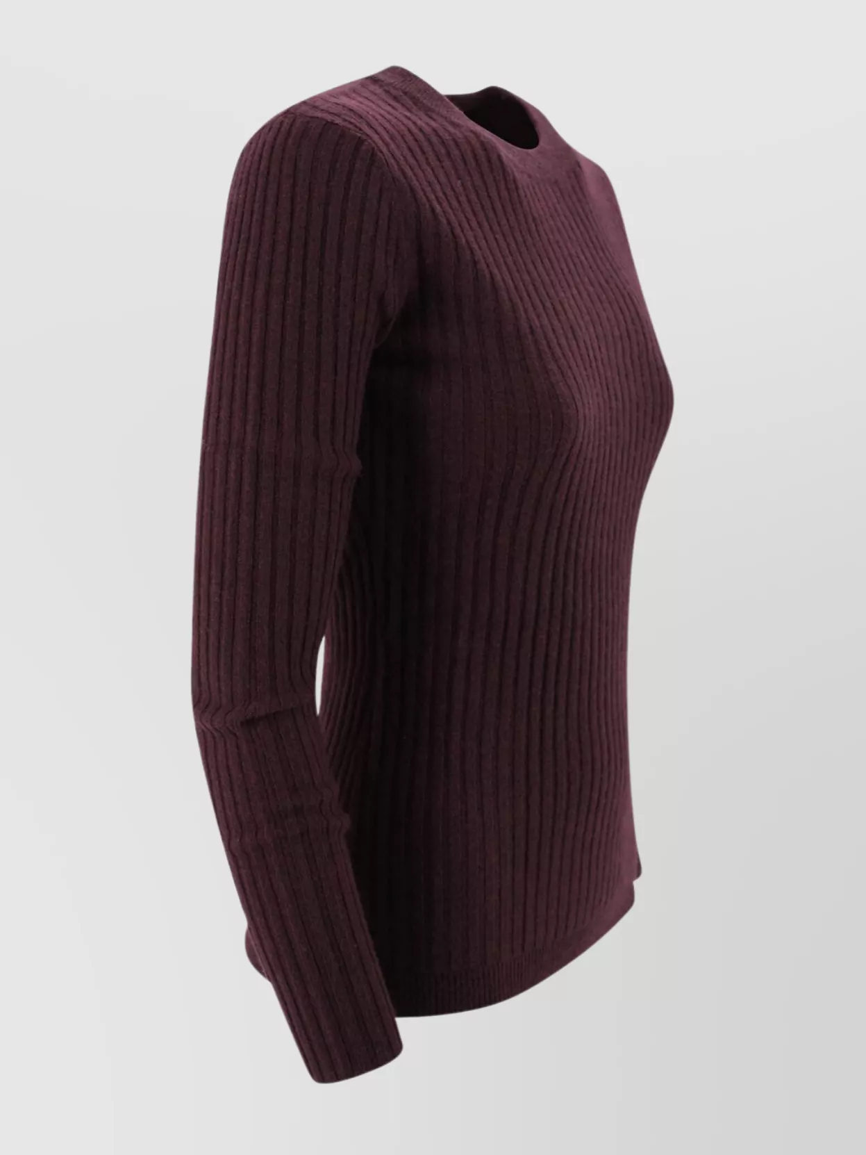 Kujten Vertical Ribbed Cashmere Crew Neck Sweater