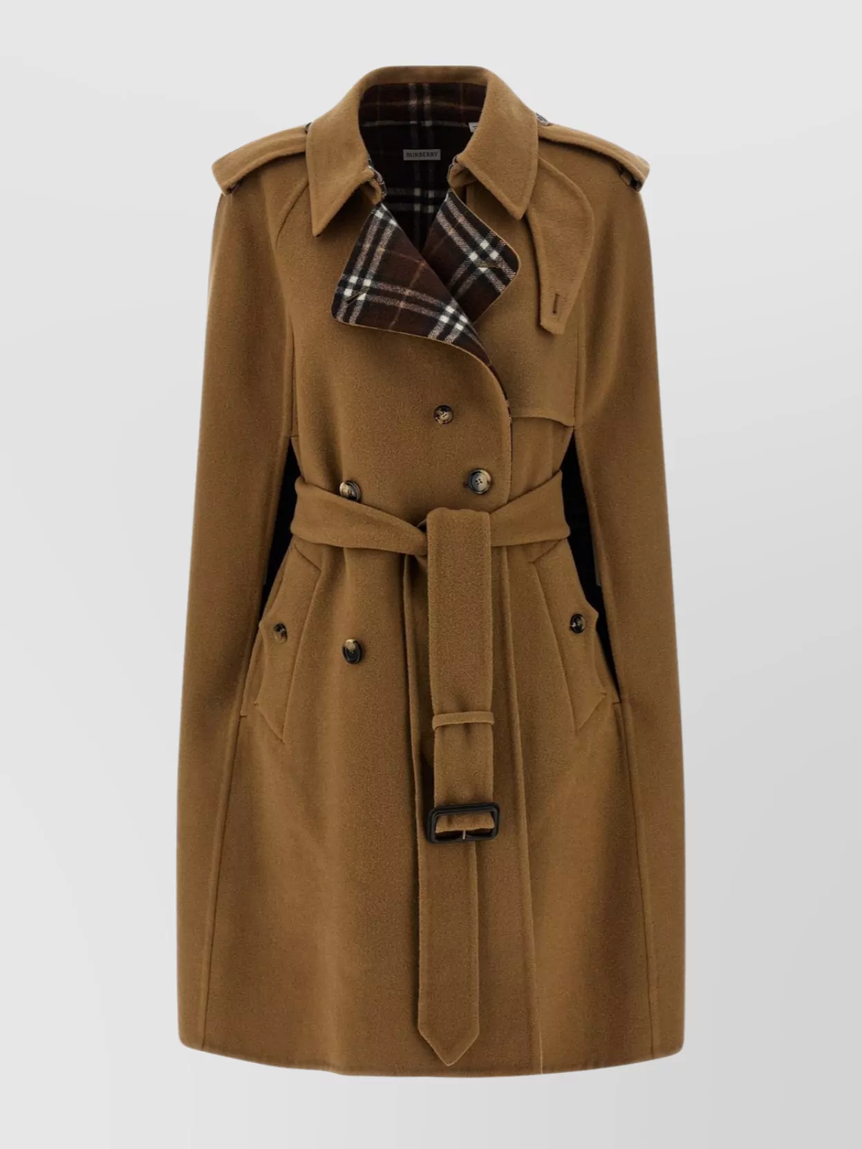 Burberry Waist Belted Cape Buttoned Pockets In Multi
