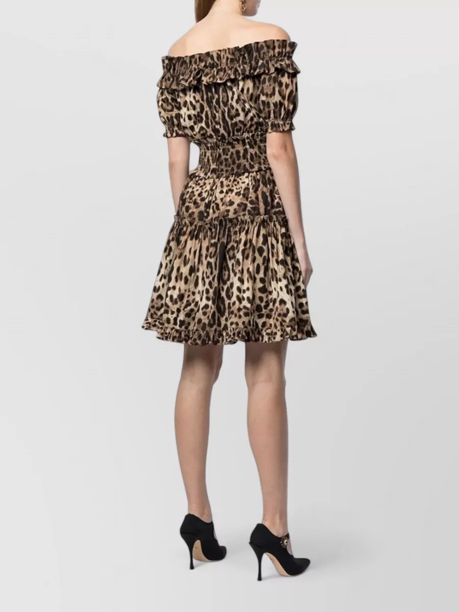 Dolce&Gabbana Animal Print Off Shoulder Short Dress