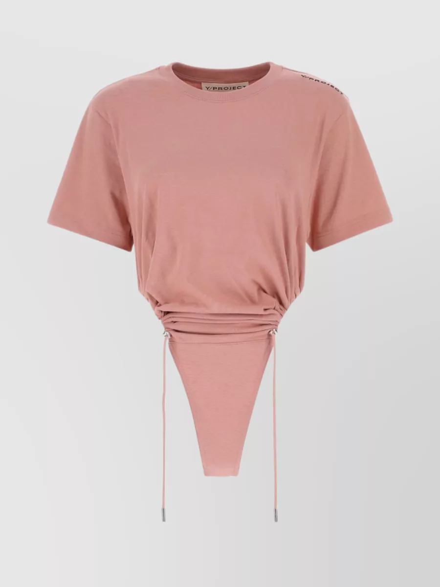 Shop Y/project Cotton Bodysuit With Ruched Hemline And Drawstring In Pink