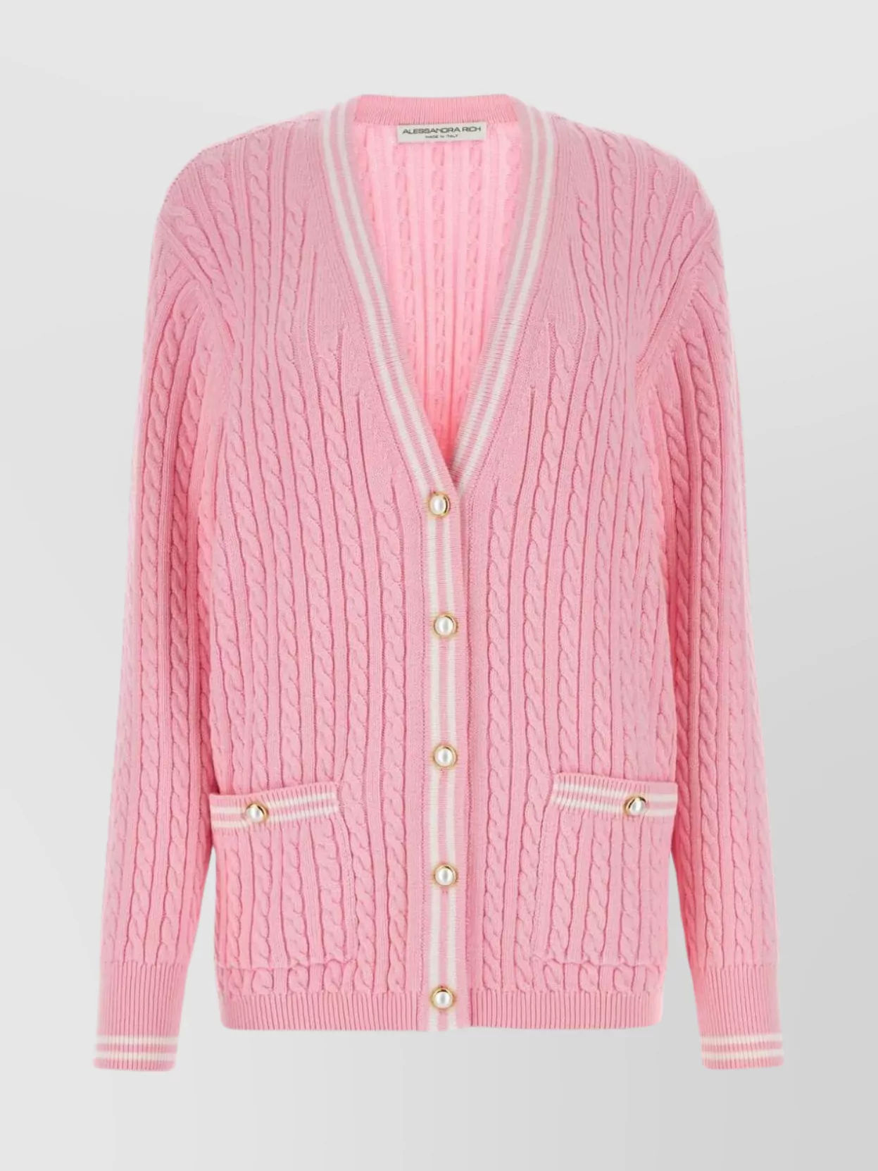 ALESSANDRA RICH TEXTURED CABLE KNIT CARDIGAN
