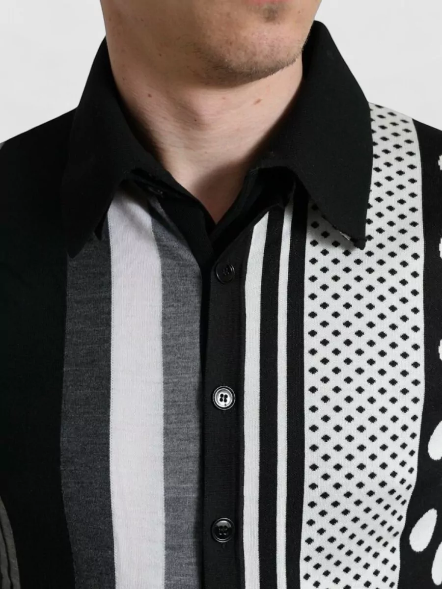 Dolce&Gabbana Silk Cotton Wool Striped Polo Shirt
