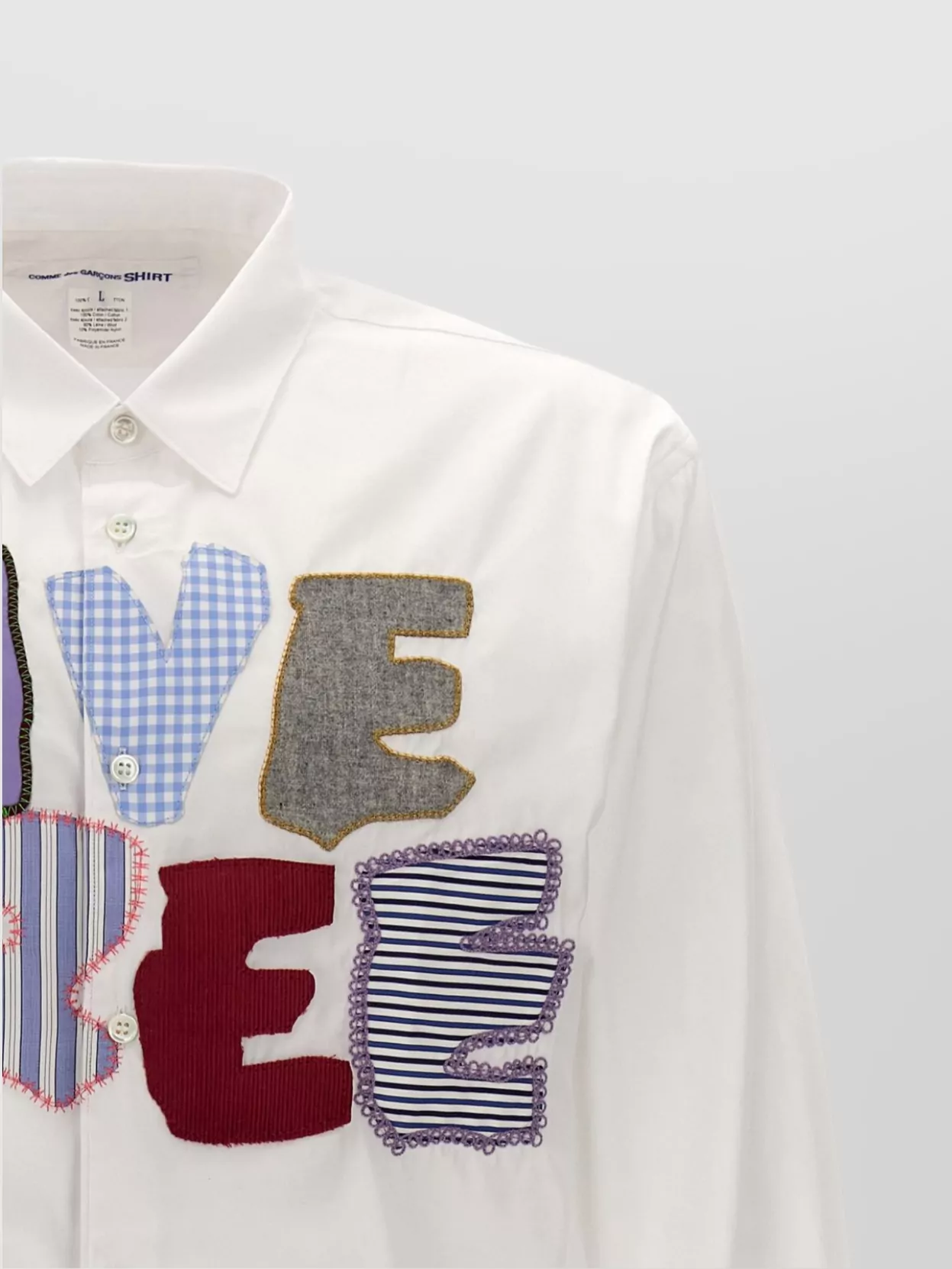Comme Des Garçons 'Curved Hem Embroidered Letters' Shirt