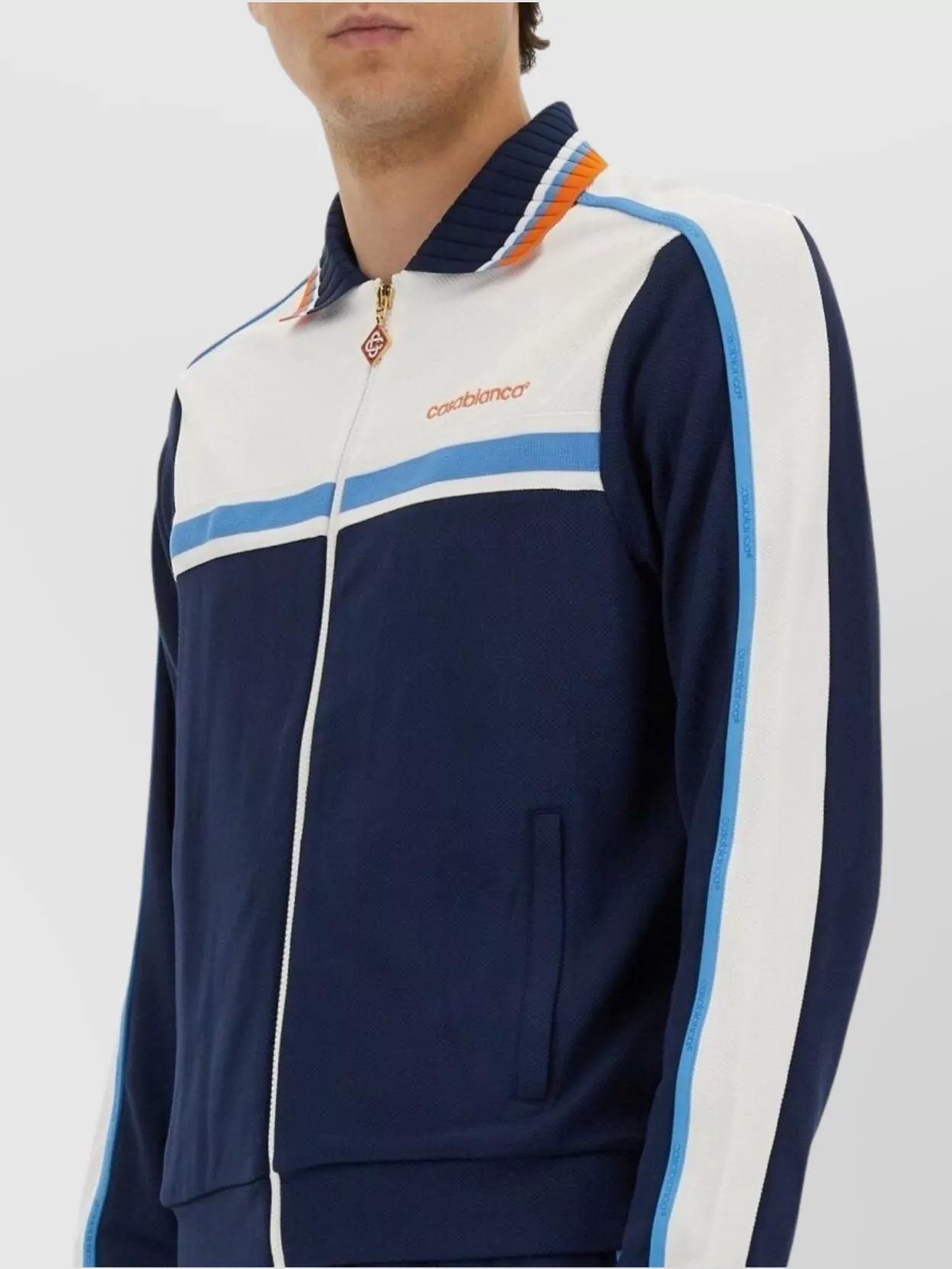 Casablanca Ribbed Collar Striped Jacket With Side Pockets