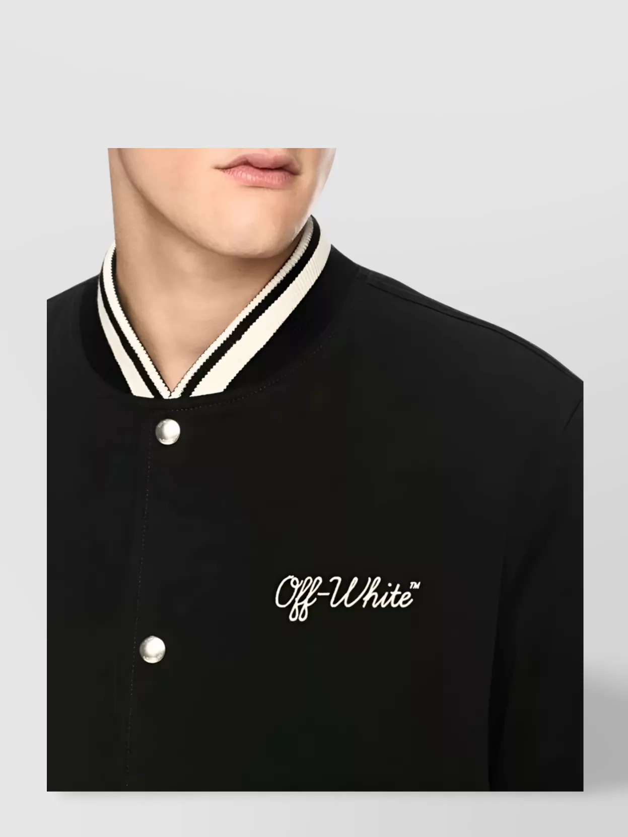 Off-White Short Jacket With Ribbed Collar And Cuffs