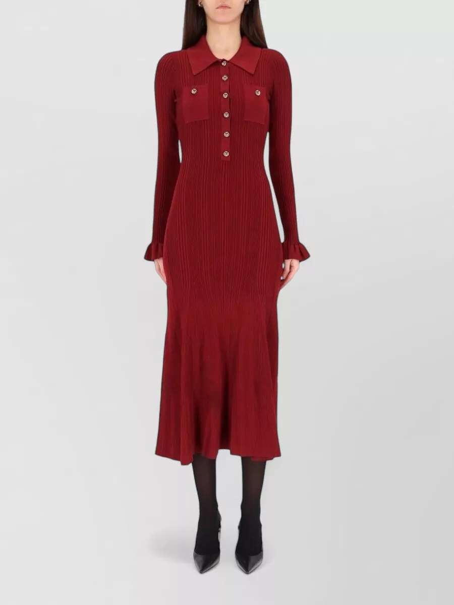 Self-Portrait Ribbed knit long-sleeve button midi dress