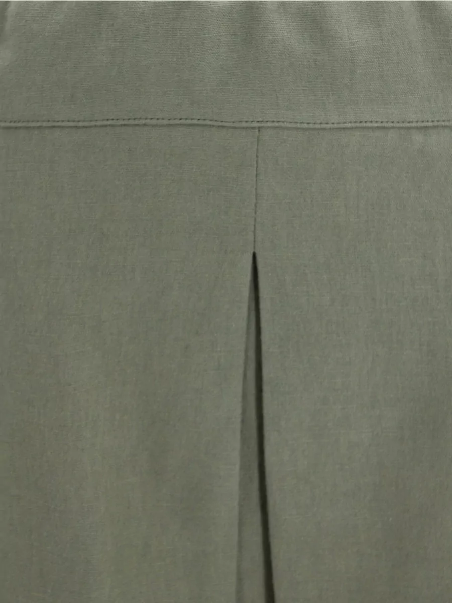 Whyci Linen High-Rise Pleated A-Line Skirt