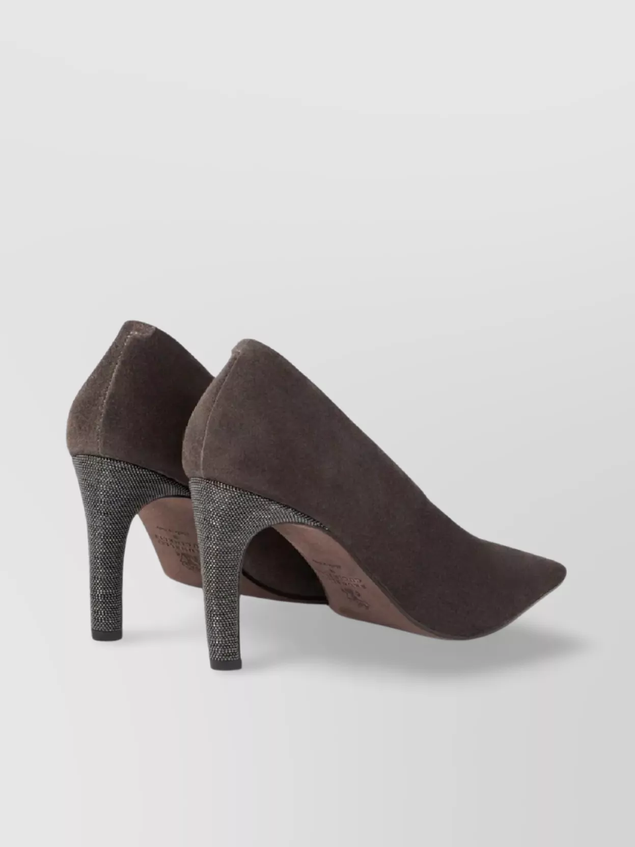 Brunello Cucinelli Pointed Toe Suede Finish Textured Heel Pumps