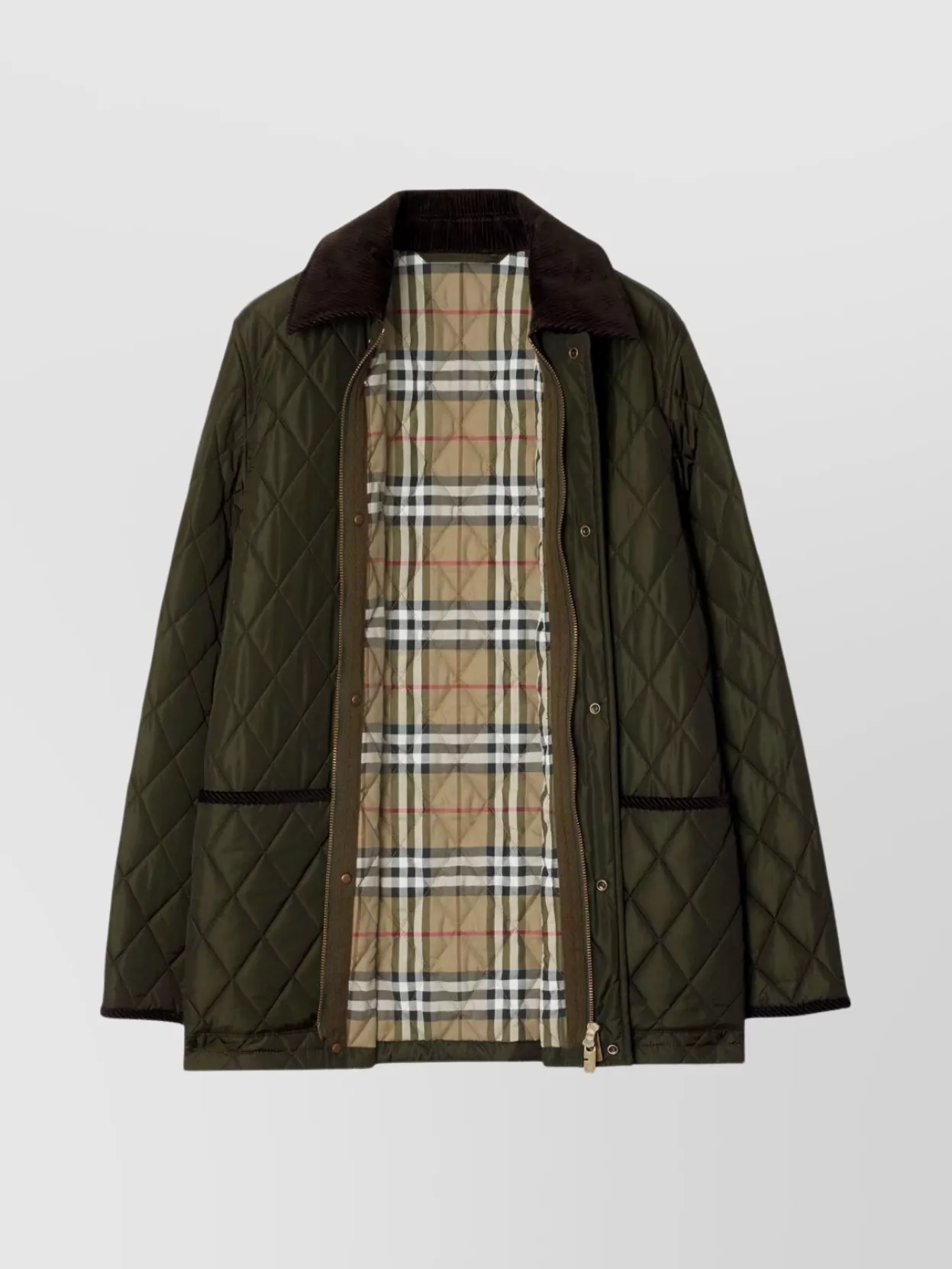 Burberry Quilted Nylon Barn Jacket With Corduroy Collar In Brown