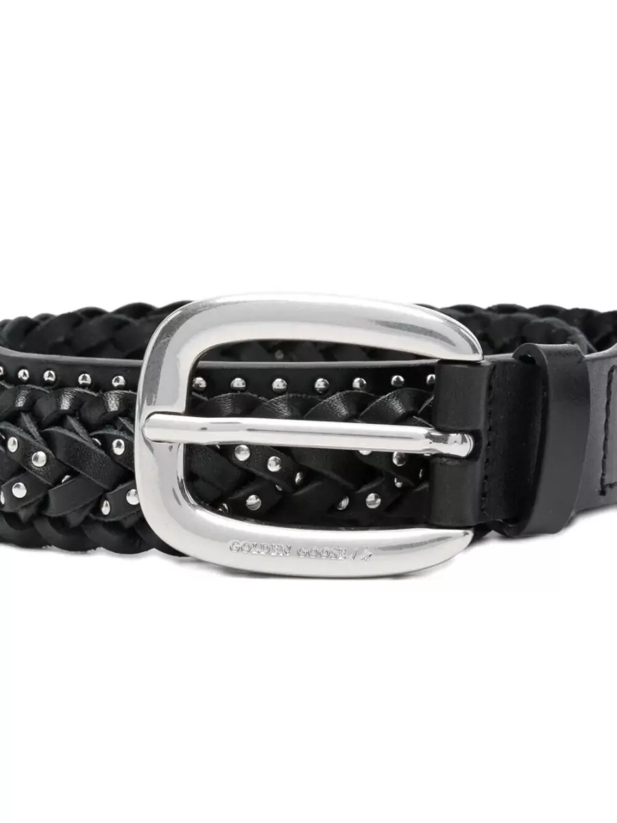 Golden Goose Houston Braided Leather Belt Micro Studs