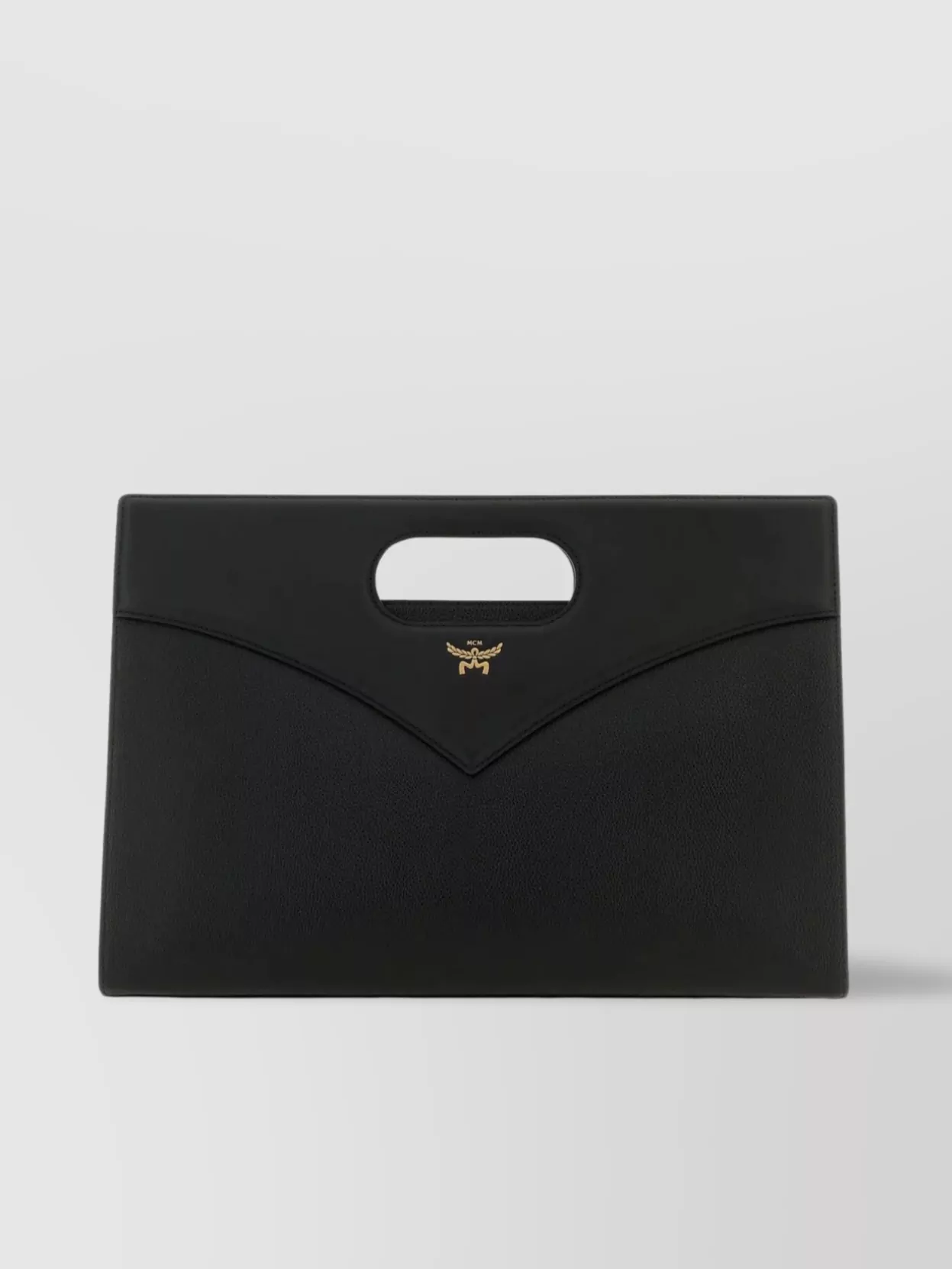 Shop Mcm Cut-out Handle Leather Handbag In Black