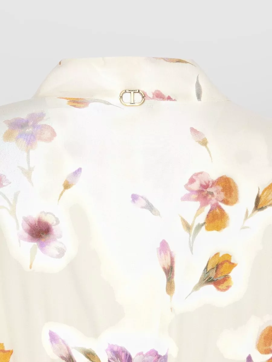 Twin-Set Floral-Print V-Neck Long-Sleeve Midi Dress