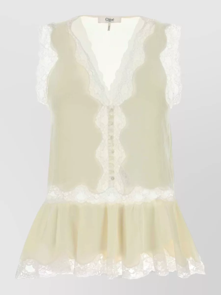 Chloé Silk lace-trim v-neck sleeveless top