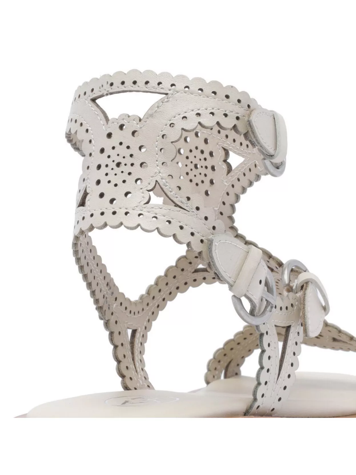 Ash Round Toe Leather Sandals With Perforated Design