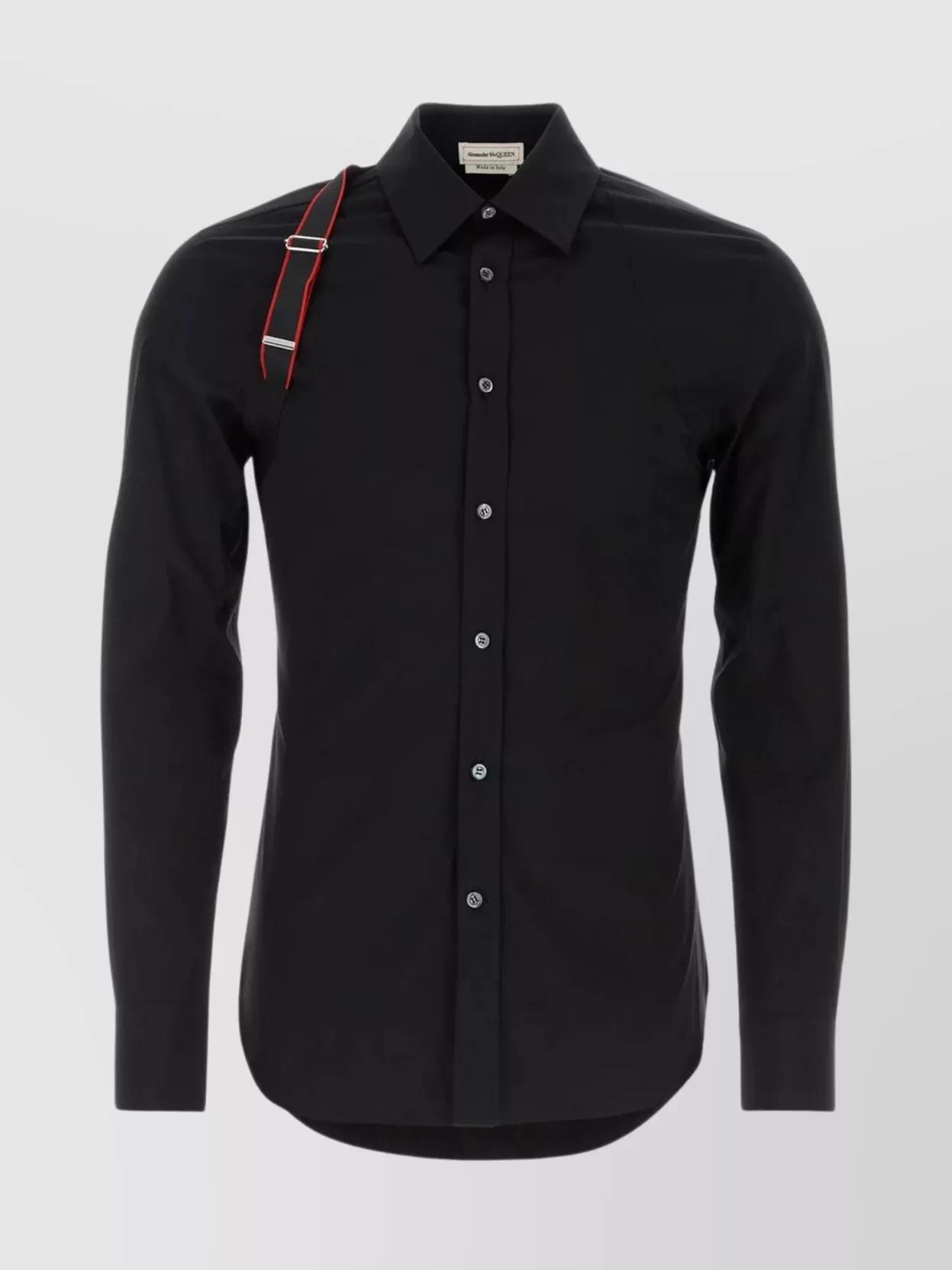 Shop Alexander Mcqueen Poplin Shirt With Rounded Hemline And Short-pointed Collar In Black