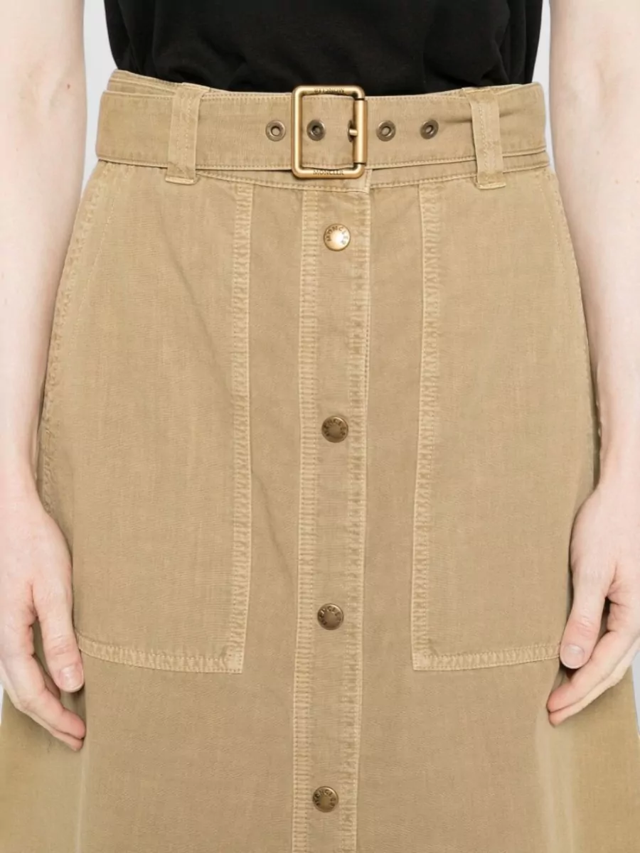 Moncler Cotton Belted Buttoned A-Line Midi Skirt
