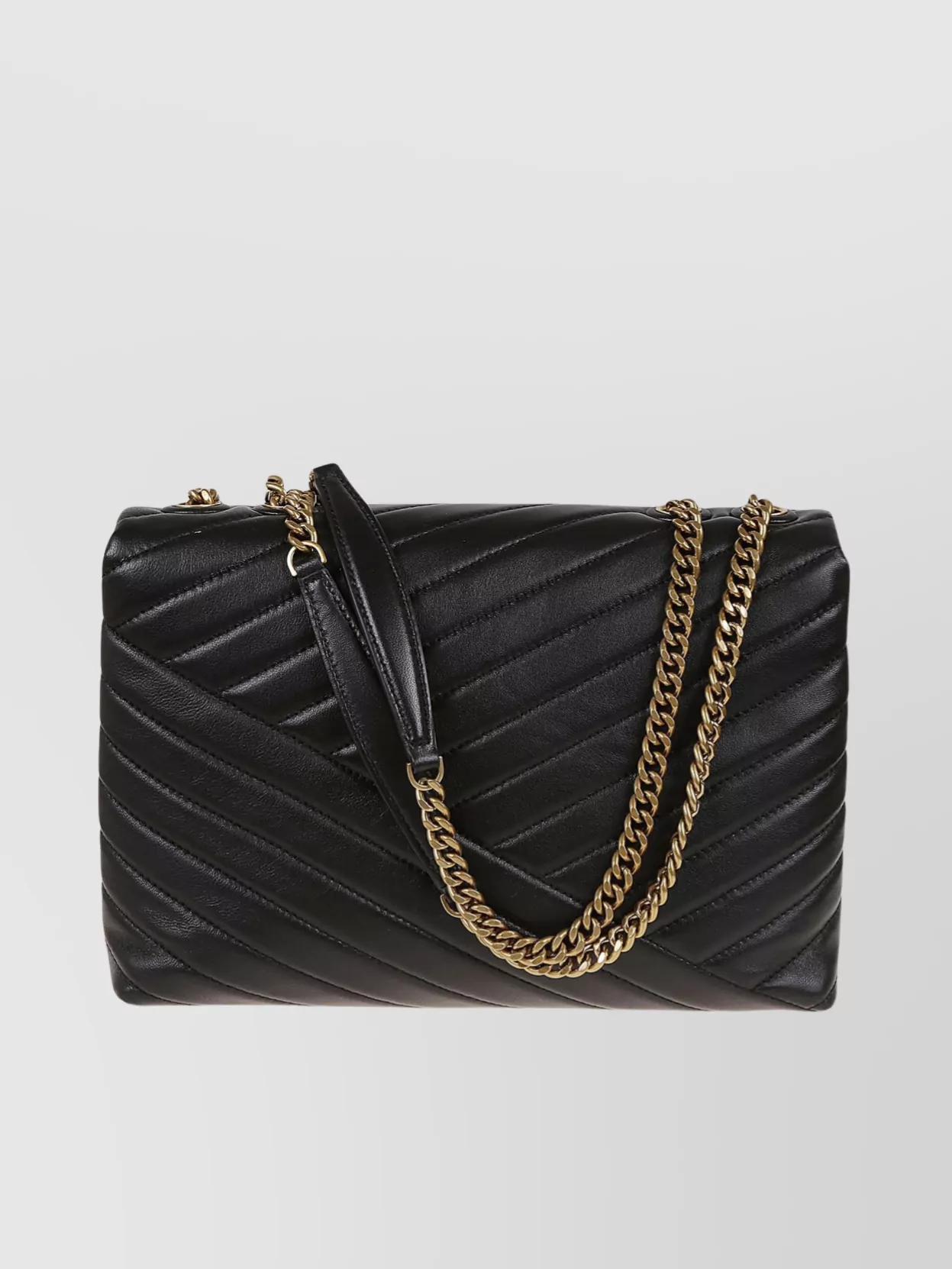 Shop Tory Burch Chevron Quilting Leather Shoulder Bag In Black
