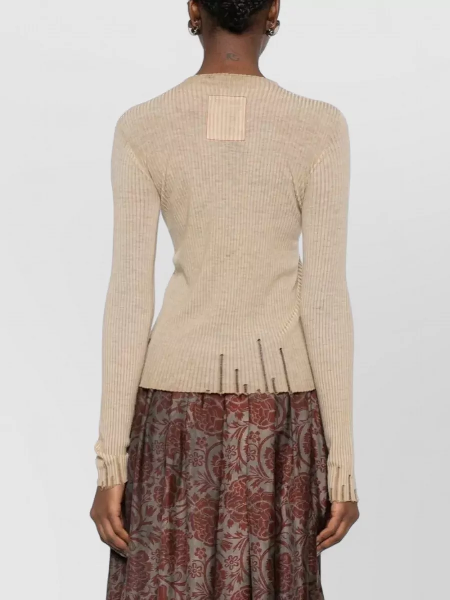 Uma Wang Long Sleeve Ribbed Knit Patch Blouse