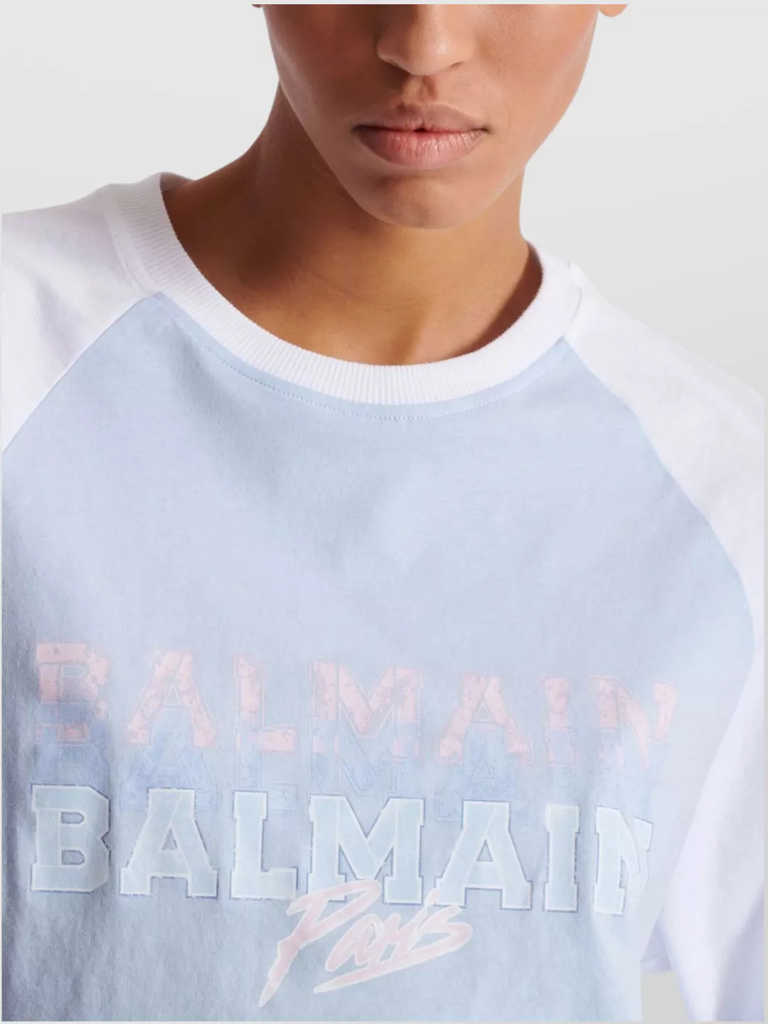 Balmain Paris Print Crew Neck Cropped T-Shirt