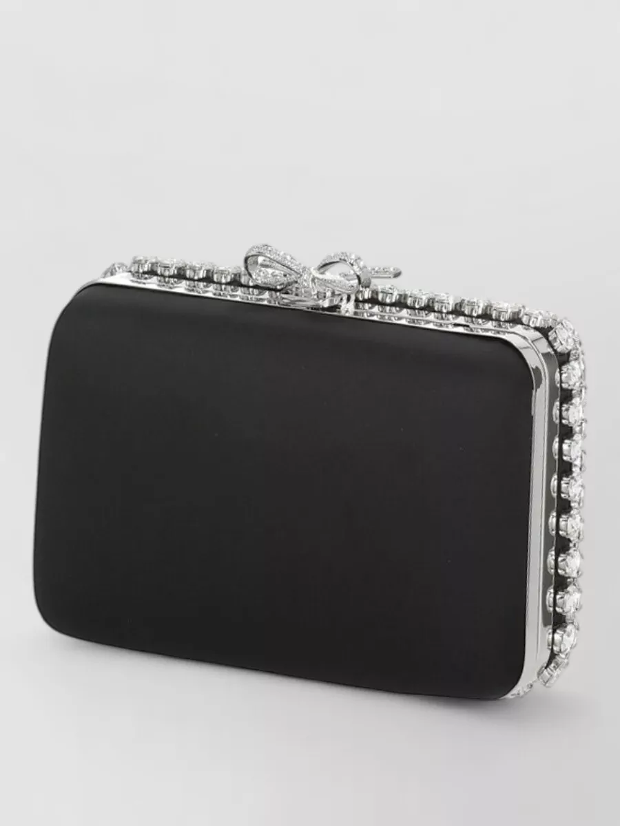 Self-Portrait The Bow Satin Crystal-Embellished Clutch Bag