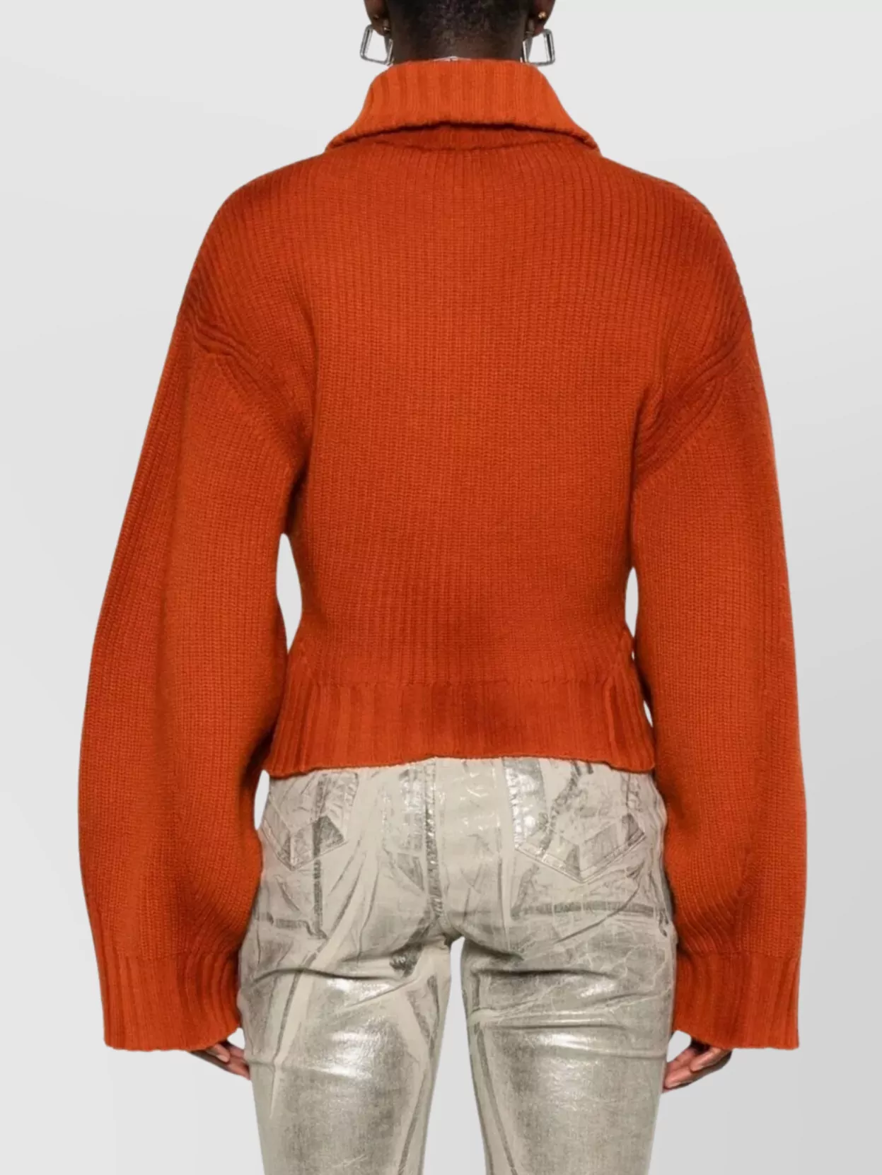 Attico Cropped Knit Cardigan High Collar In Brown