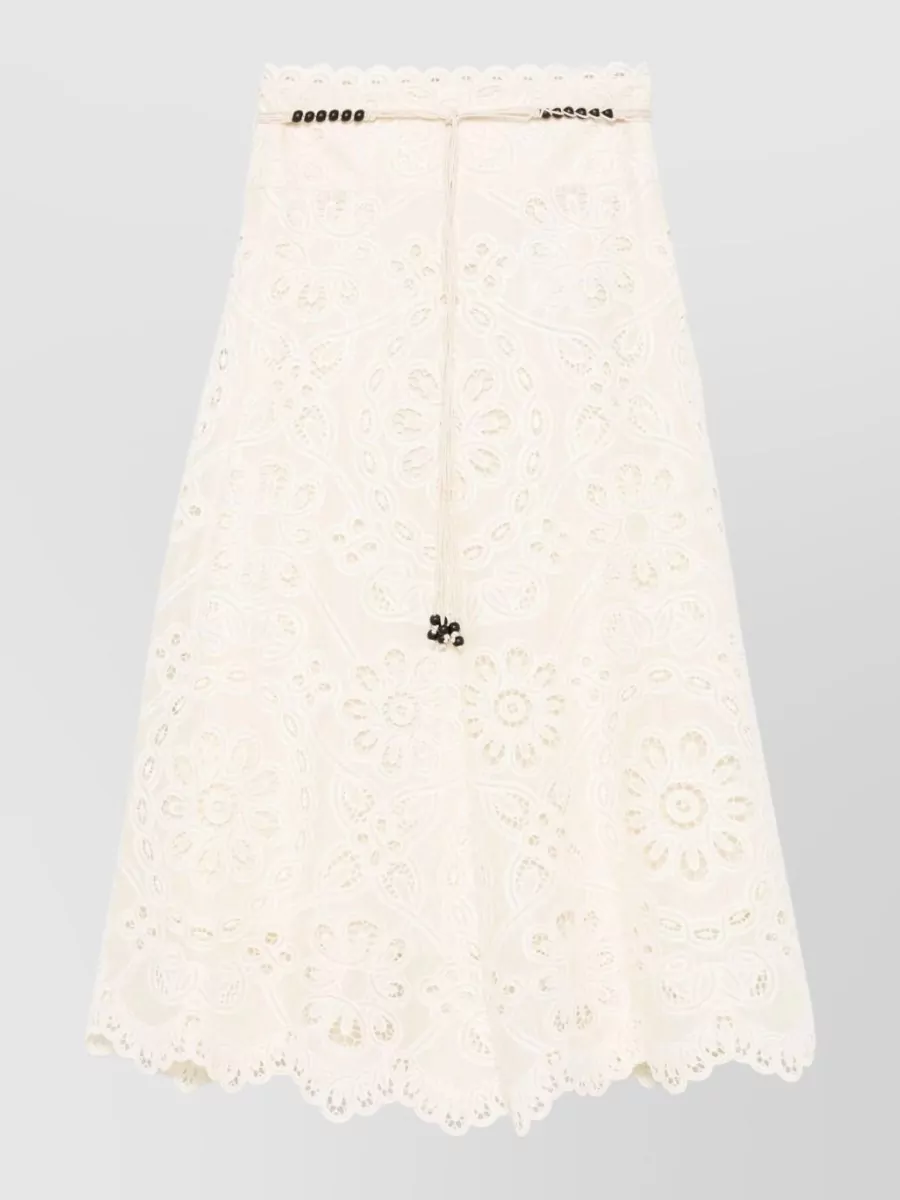 Zimmermann Embroidered Midi A-Line Skirt