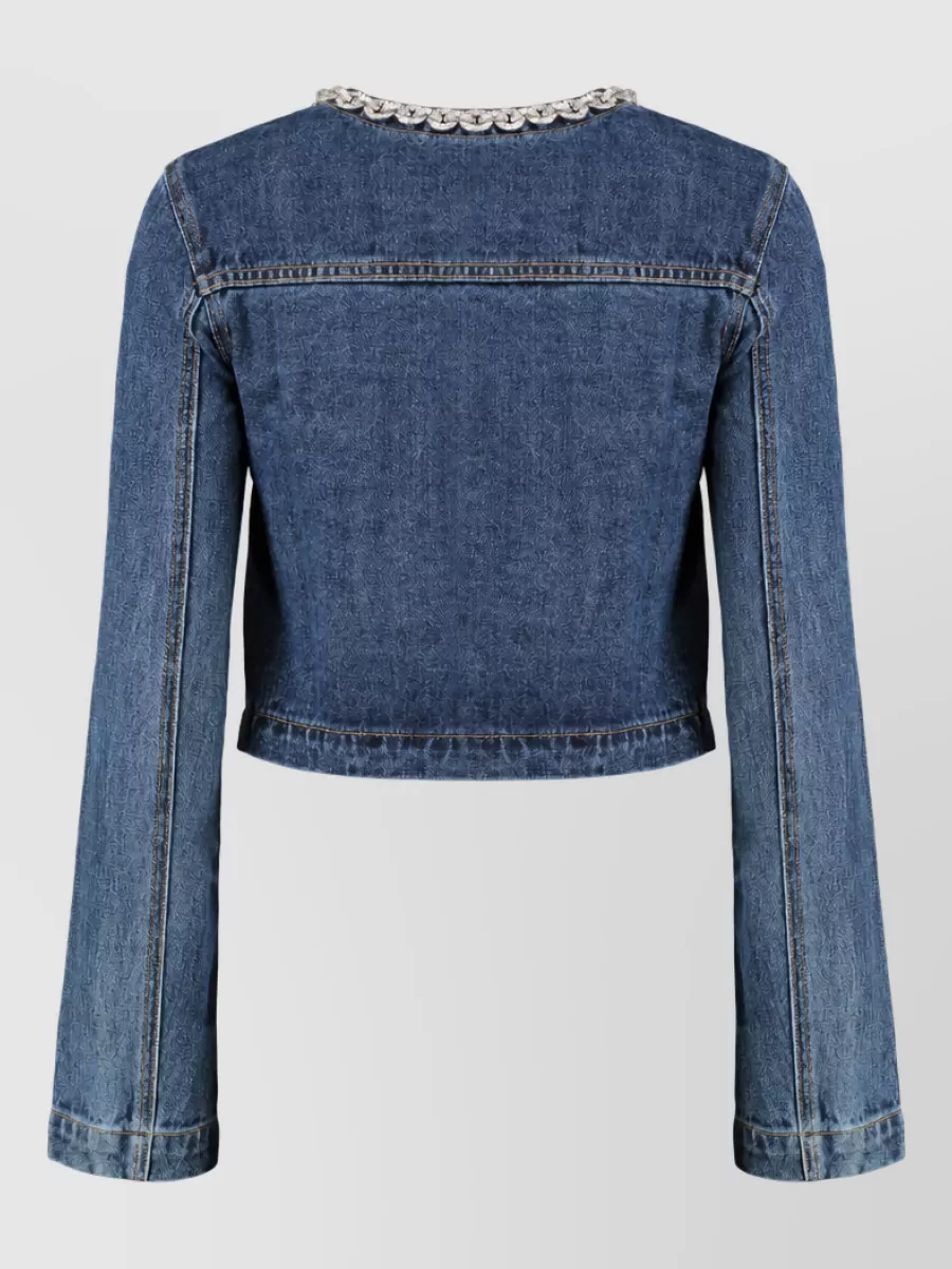 Self-Portrait Crystal-Embellished Cropped Denim Jacket