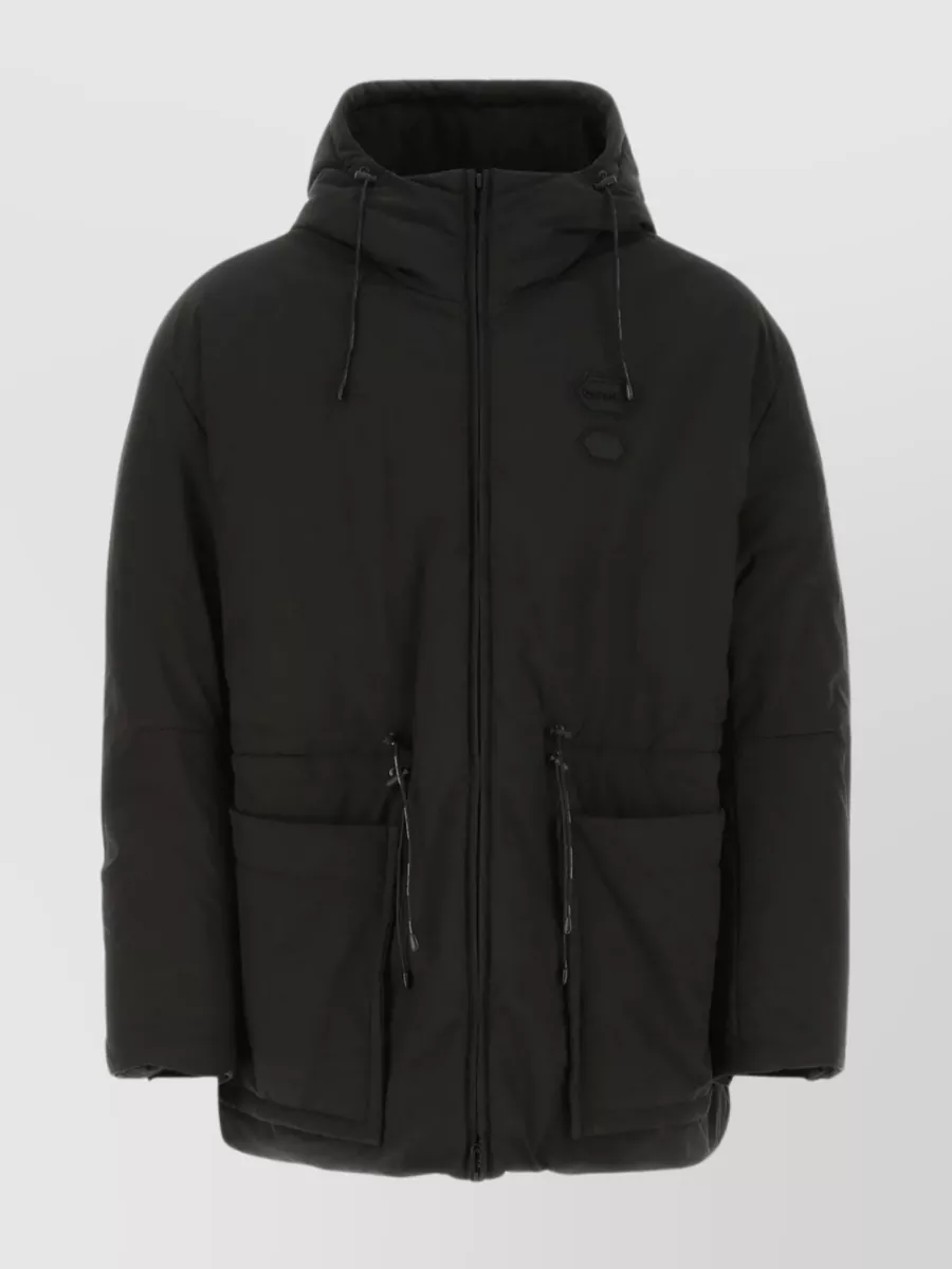Shop Off-white Hooded Jacket With Hemline Slits And Ribbed Cuffs In Black