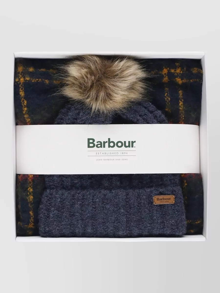 Barbour Womens Plaid Knit Beanie And Scarf Set