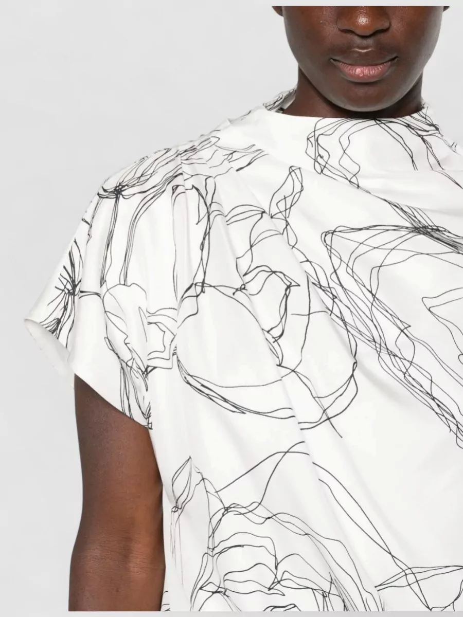 Fabiana Filippi Silk Floral-Print Draped High-Neck Cap-Sleeve Asymmetric-Hem Knee-Length Dress