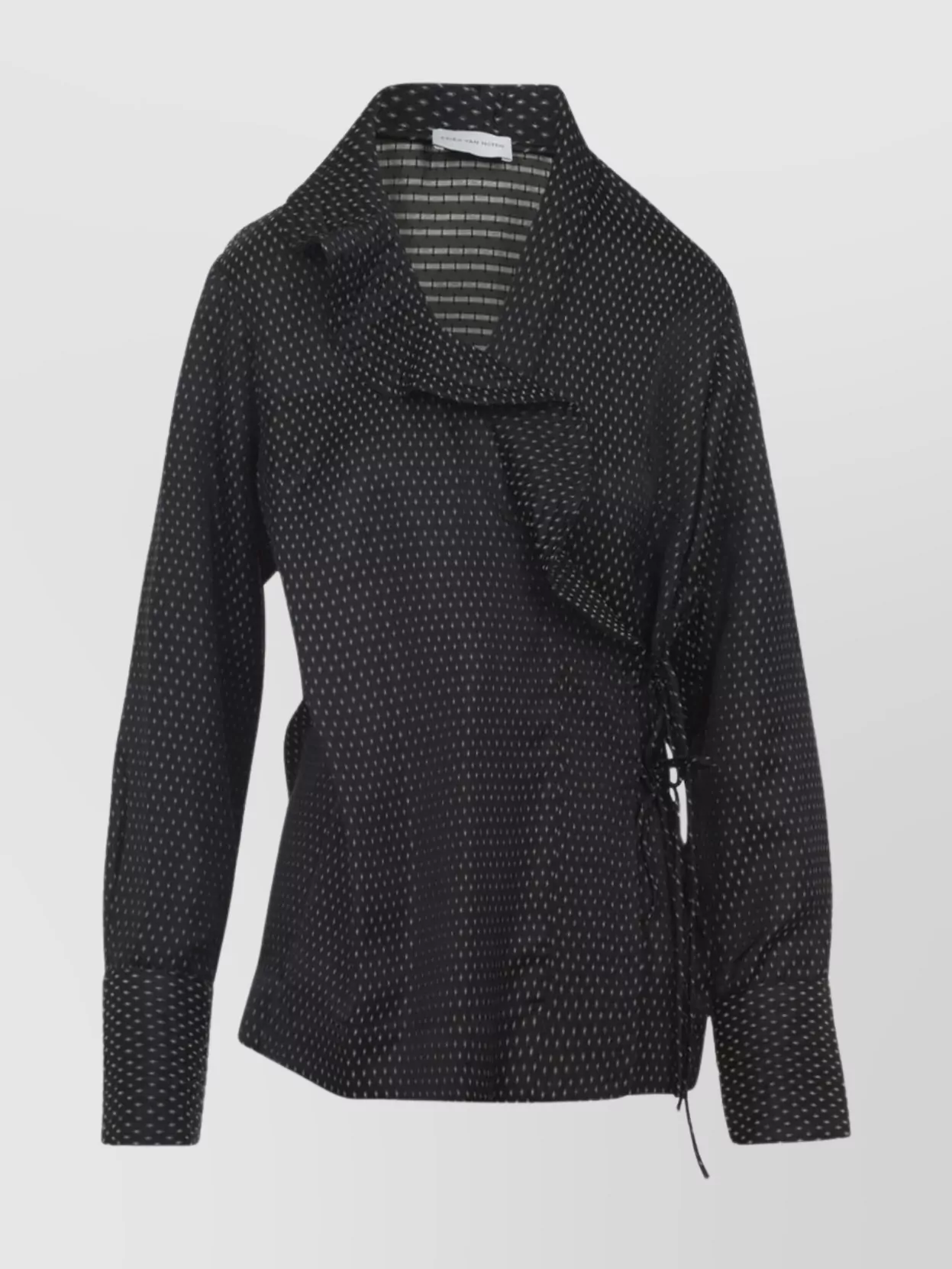 Dries Van Noten Long Sleeve Wrap Shirt With Ruffled Collar In Black