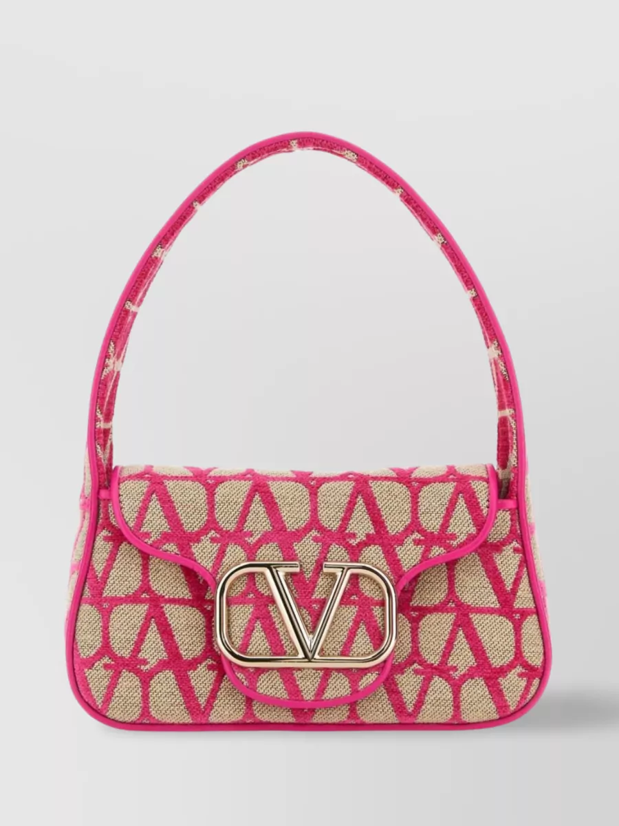 Shop Valentino Curved Monogram Shoulder Bag In Pink