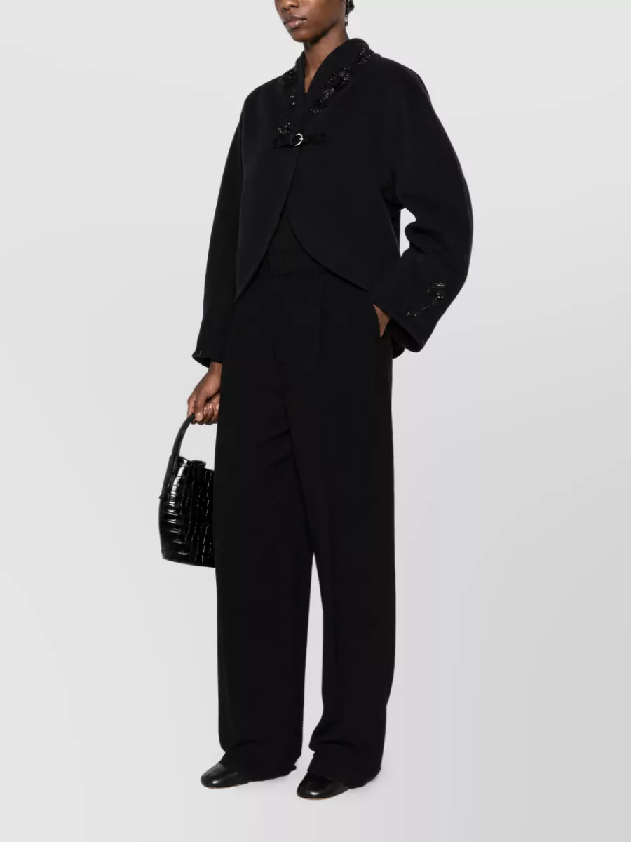 Forte Forte Cropped Bead-Embellished V-Neck Jacket