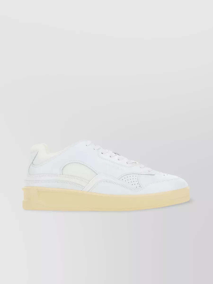 Shop Jil Sander Panelled Leather Sneakers With Perforated Detailing In White