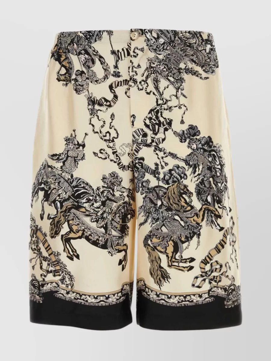 Shop Gucci Printed Design Silk Bermuda Shorts In Cream