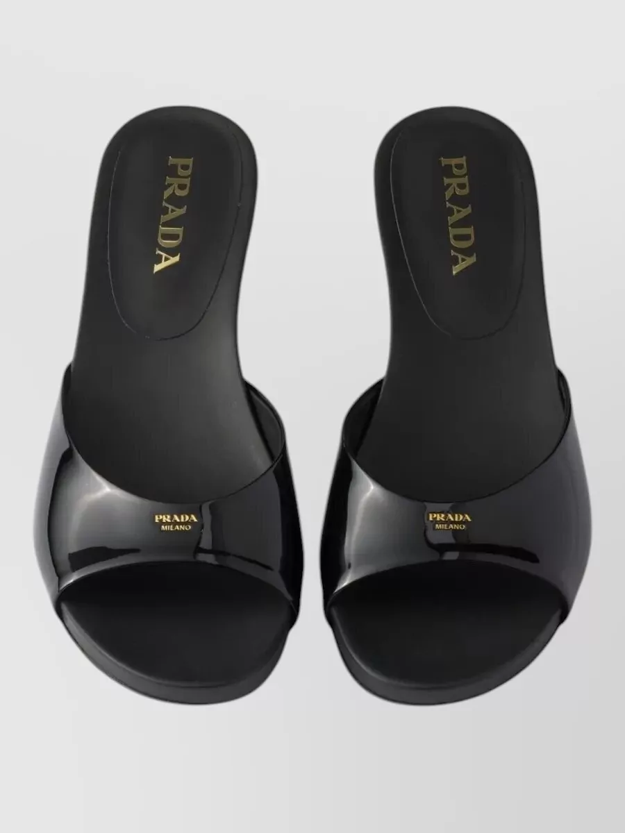 Prada Sandals Glossy Finish Kitten Heel Open Toe