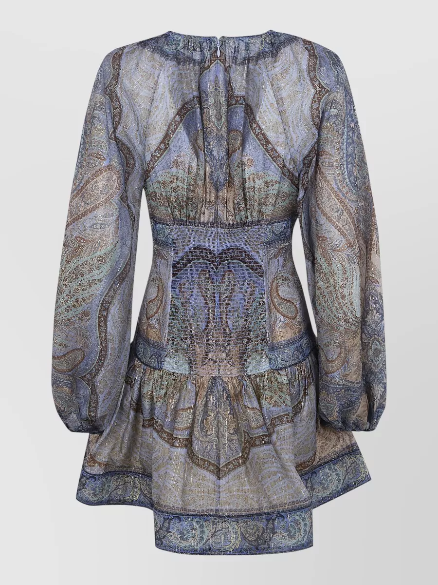 Zimmermann Silk-Blend Printed Long-Sleeve Mini Dress