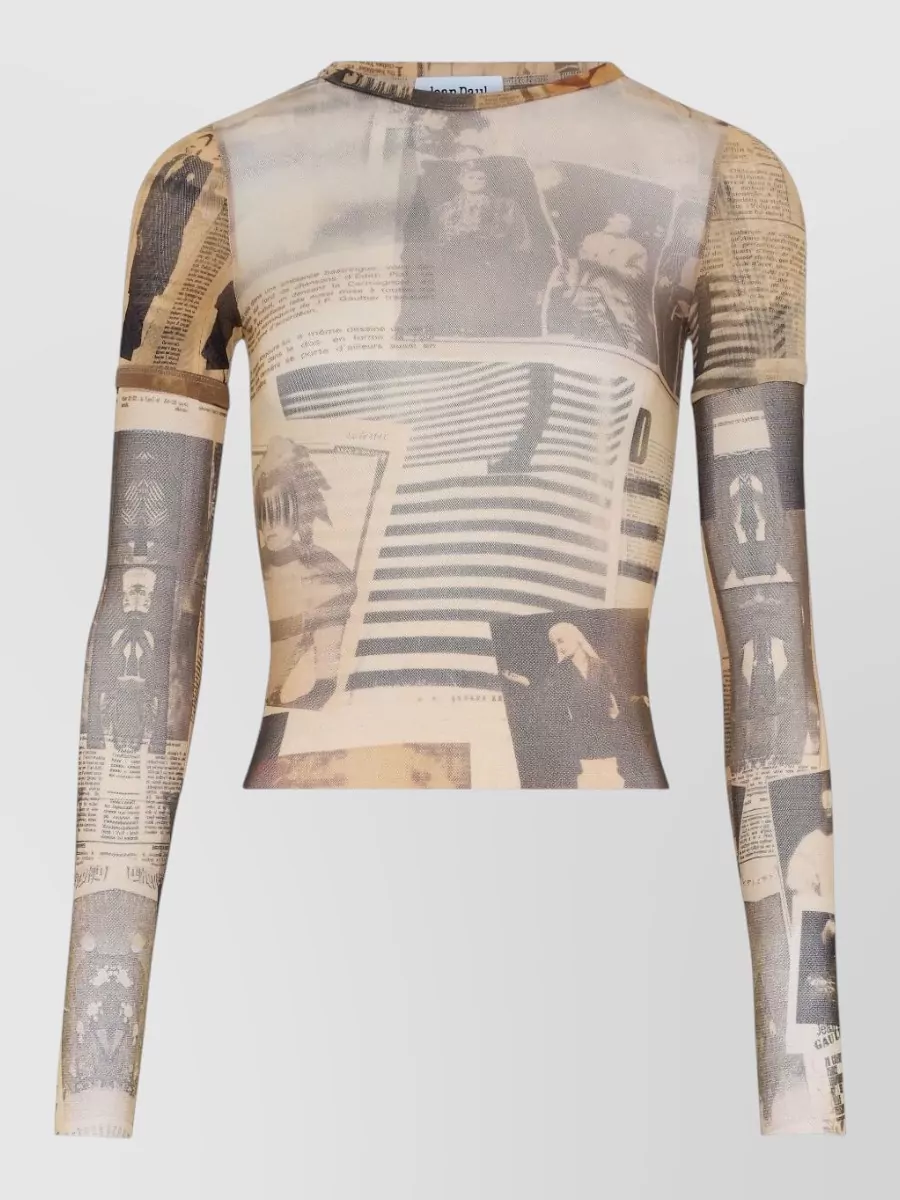 Jean Paul Gaultier Crew neck graphic long sleeve silk top | The