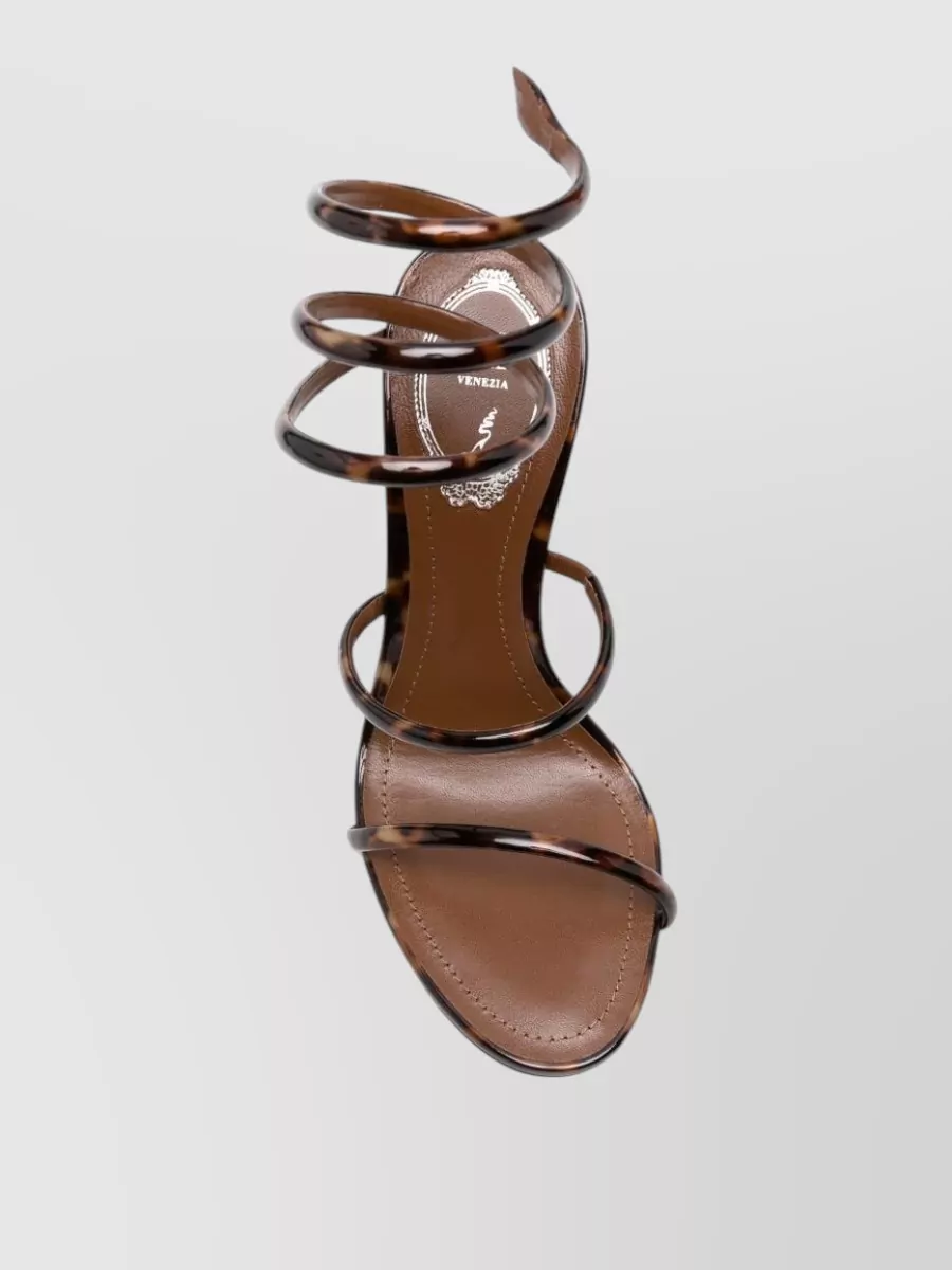 Rene Caovilla Leather Wrap-Around Ankle-Strap Open-Toe Stiletto Sandals