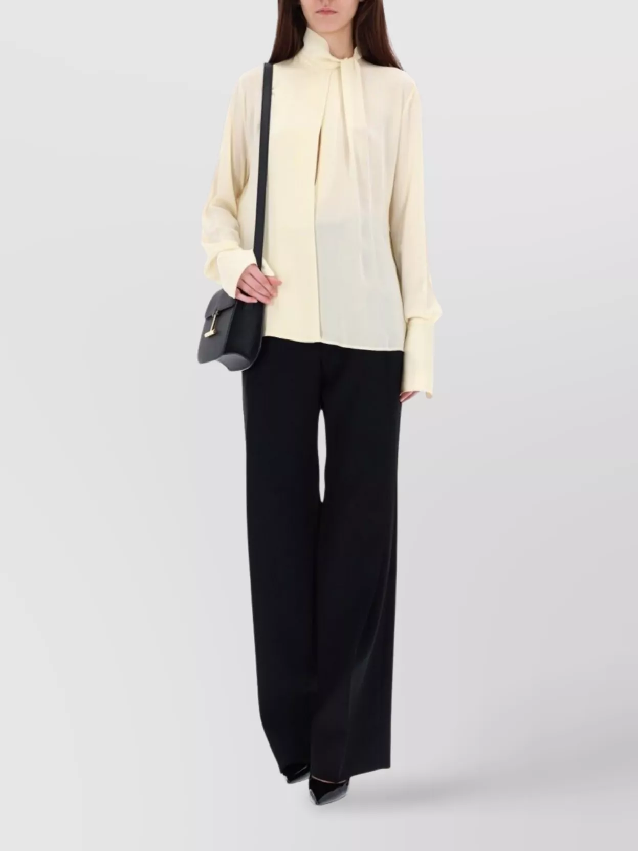 Tom Ford High Neck Pleated Blouse With Keyhole Back In Neutral