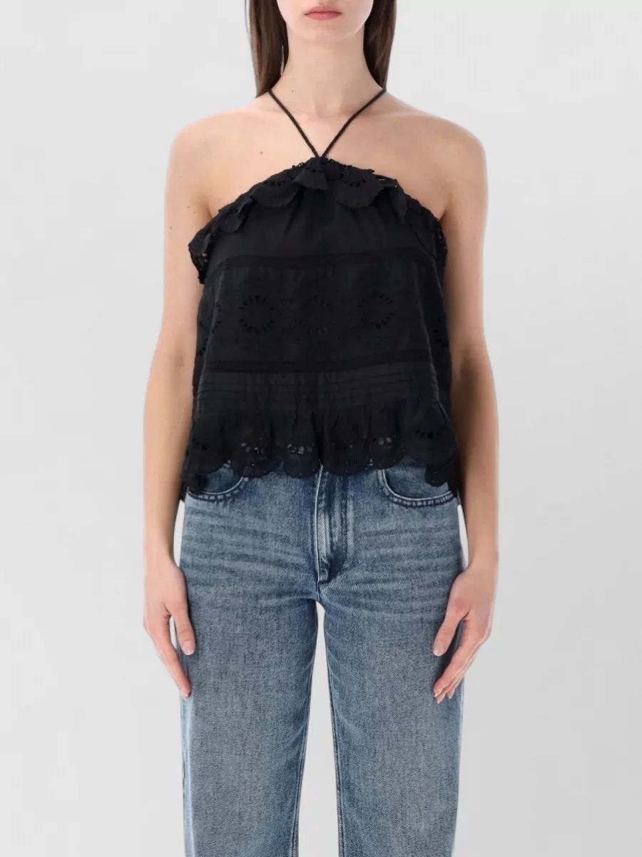 Isabel Marant Etoile Cotton embroidered halterneck ruffled top