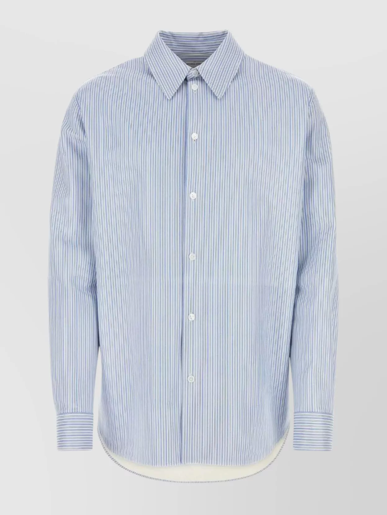 Bottega Veneta Striped Leather Shirt Cuffed Sleeves In Blue